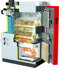 Rez kotlom S4 1. Lambdasonda pre optimálne spaľovanie 2. Otáčkami riadený spalinový ventilátor pre plynulú reguláciu výkonu kotla 3. WOS systém pre čistenie trubiek výmenníka počas prevádzky 4. Vysoko účinná tepelná izolácia Klapky primárneho a sekundárneho vzduchu 5. Rozmerný kontrolný otvor pre pohodlné čistenie 6. Regulácia Lambdatronic S 3200 7. Spätné odsávanie spalín pri prikladaní paliva zabraňuje zadymeniu priestoru kotolne 8. Tepelné obloženie palivovej komory pre efektívne spaľovanie bez dechtovania v plniacej komore 9. Veľká palivová komora pre 0,5 metrové kusy predlžuje intervaly plnenia 10.Automatika zapaľovania so špeciálnym vzduchový kanálom pre rýchle zapálenie (s možnosťou automatického zapaľovacieho agregátu) 11.Patentovaná vysokoteplotná turbulentná spaľovacia komora zabezpečuje vysokú účinnosť splyňovania a nízke emisie