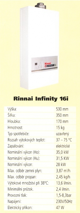 Rinnai, regulovatelný průtokový ohřívač teplé vody