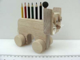 Dřevěné hračky - Kočka s pastelkami